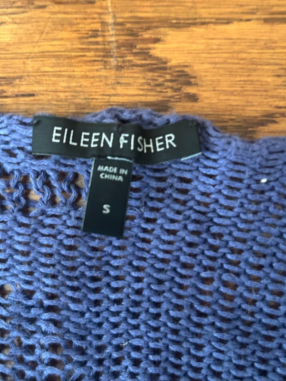 Eileen Fisher Blue Angel Cotton Metallic Stitch Crochet Sweater Top Size Small - Picture 7 of 13